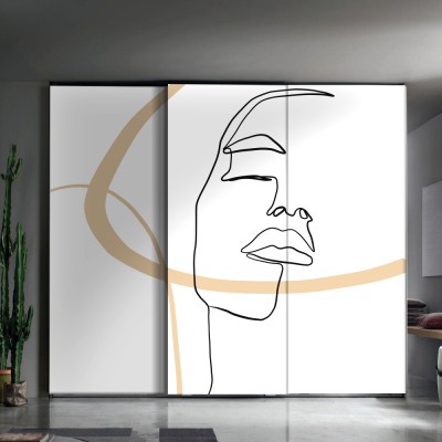 Houseart Γραμμικό πρόσωπο, Line Art, Αυτοκόλλητα ντουλάπας, 100 x 100 εκ.
